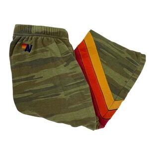 Aviator Nation Camo Track Pants with Rainbow Stripes